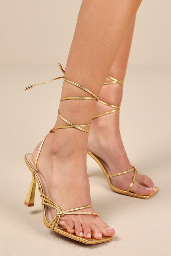 Atlee Gold Knotted Lace-Up High Heel Sandals Product Image