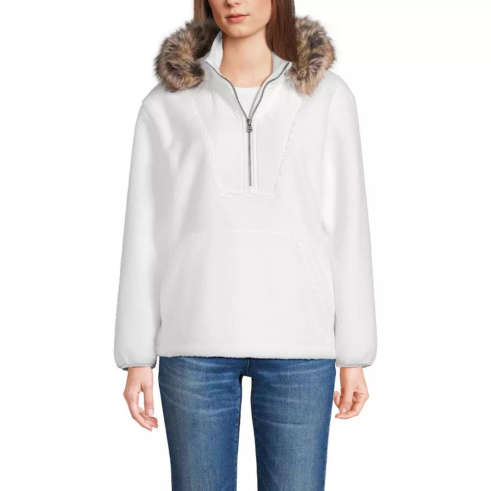 Women's Lands' End Faux Fur Hooded Half Zip Sherpa Fleece Pullover,  Product Image