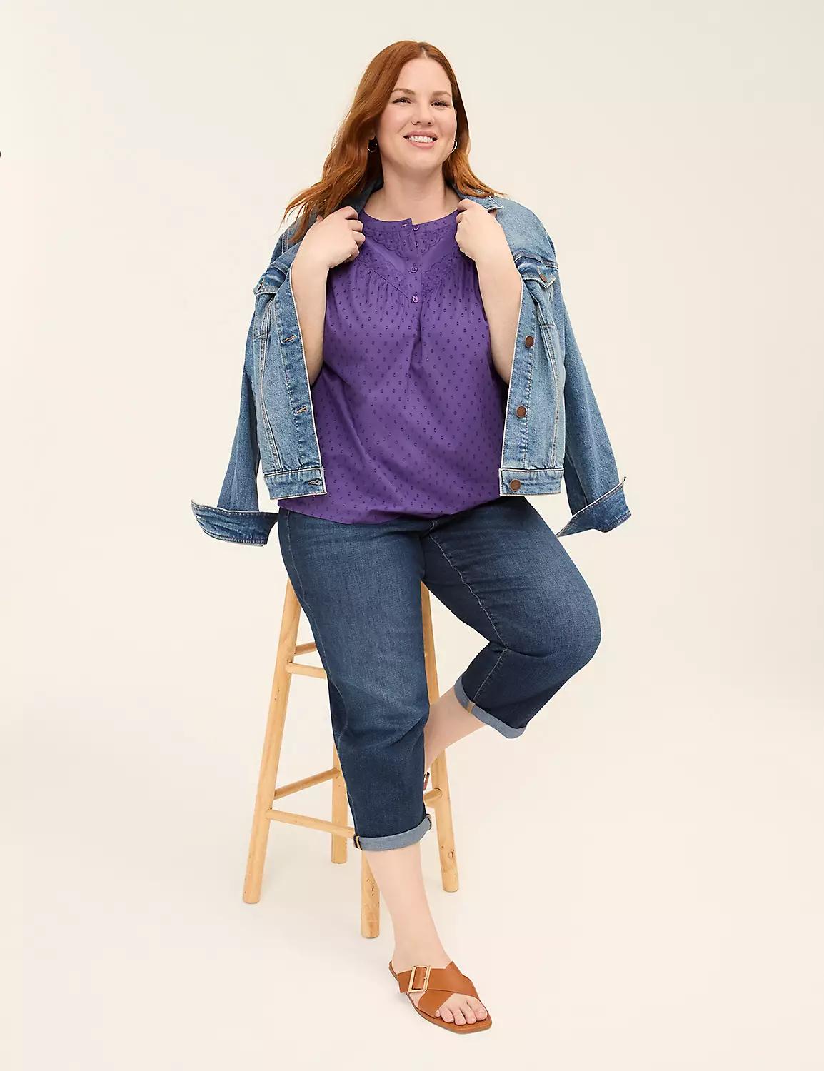 Relaxed Perfect Sleeve Lace-Trim Popover Blouse Product Image