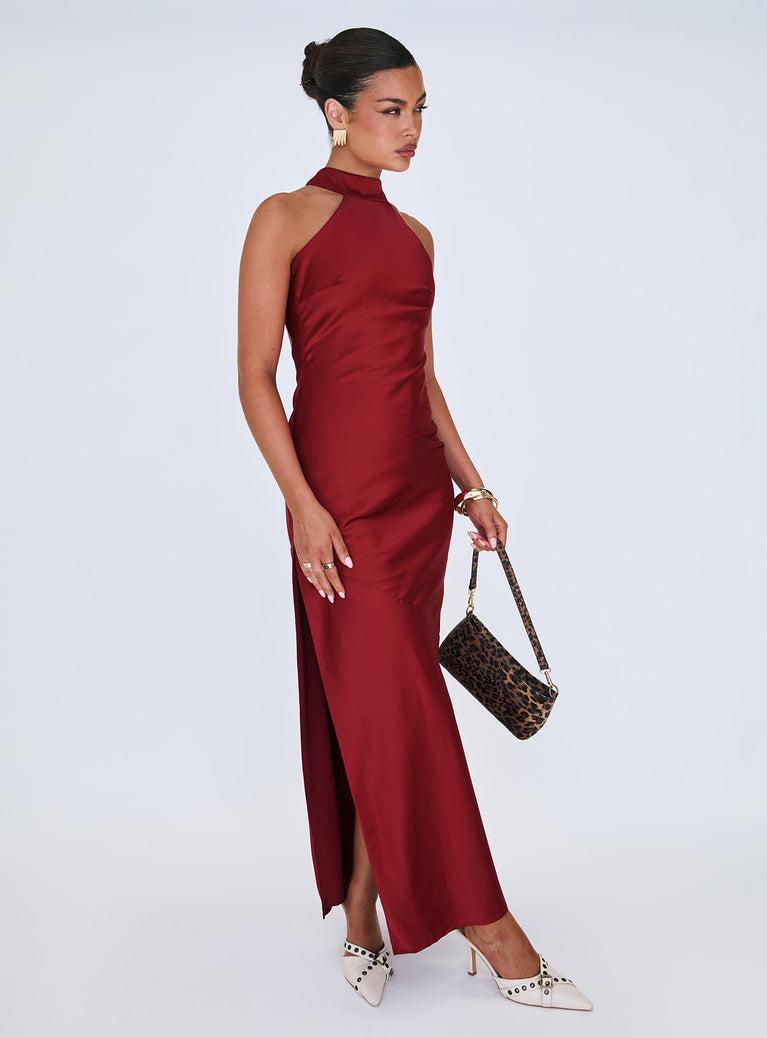 Mordecai Halter Maxi Dress Burgundy Product Image