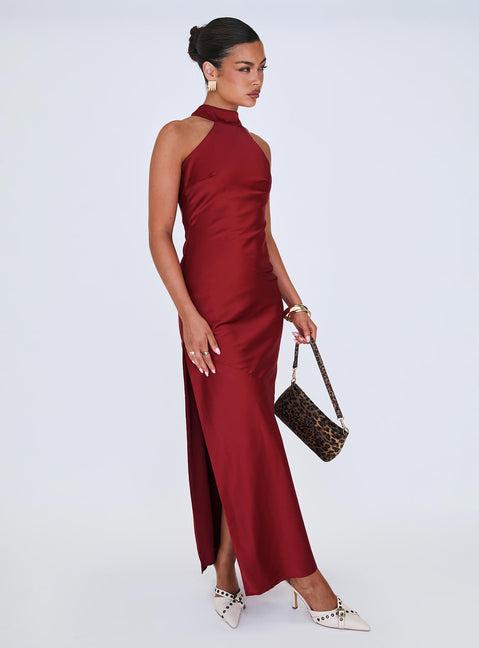 Mordecai Halter Maxi Dress Burgundy Product Image