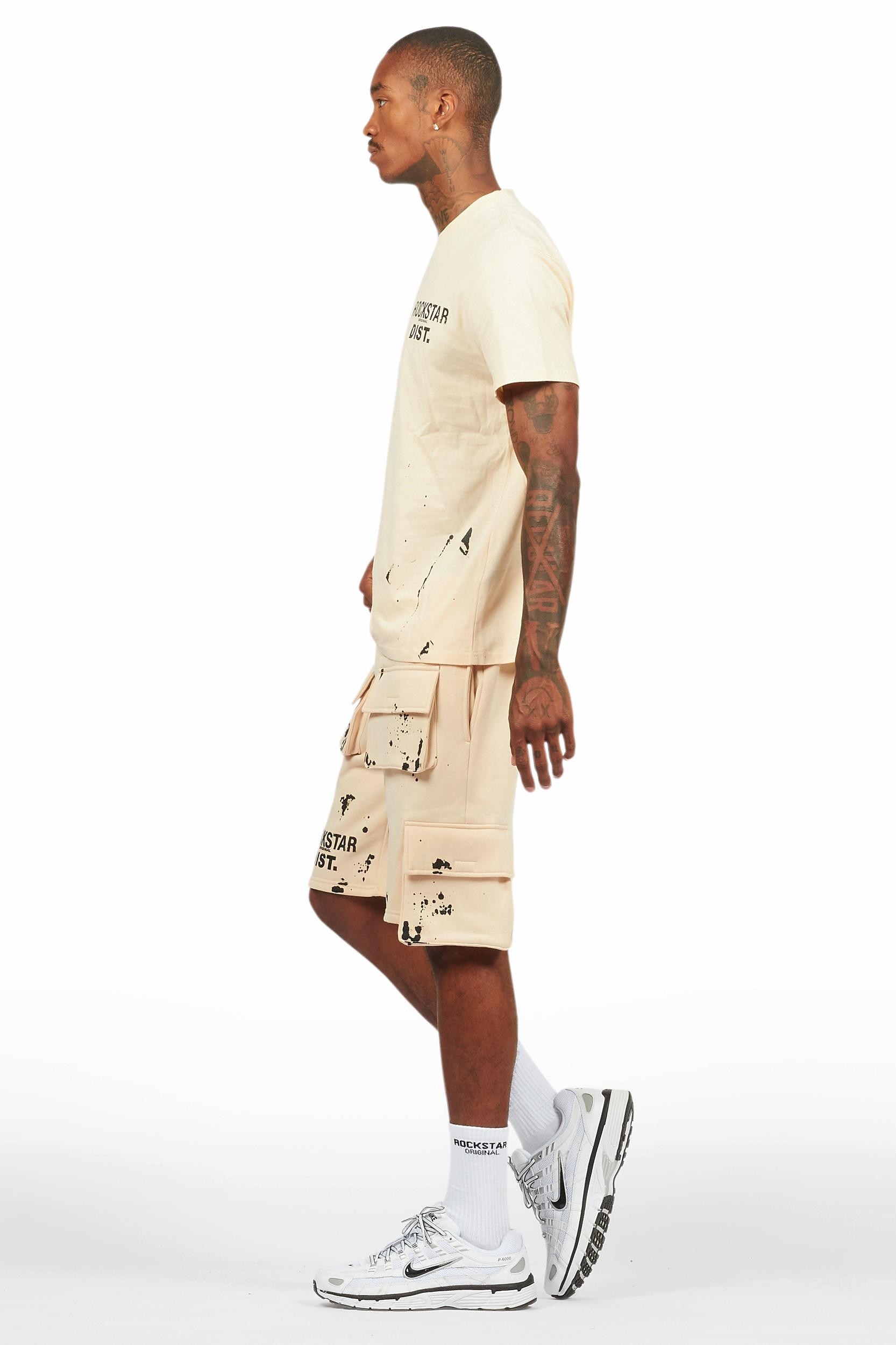 Raffer Beige/Black T-Shirt Cargo Shorts Set Male Product Image