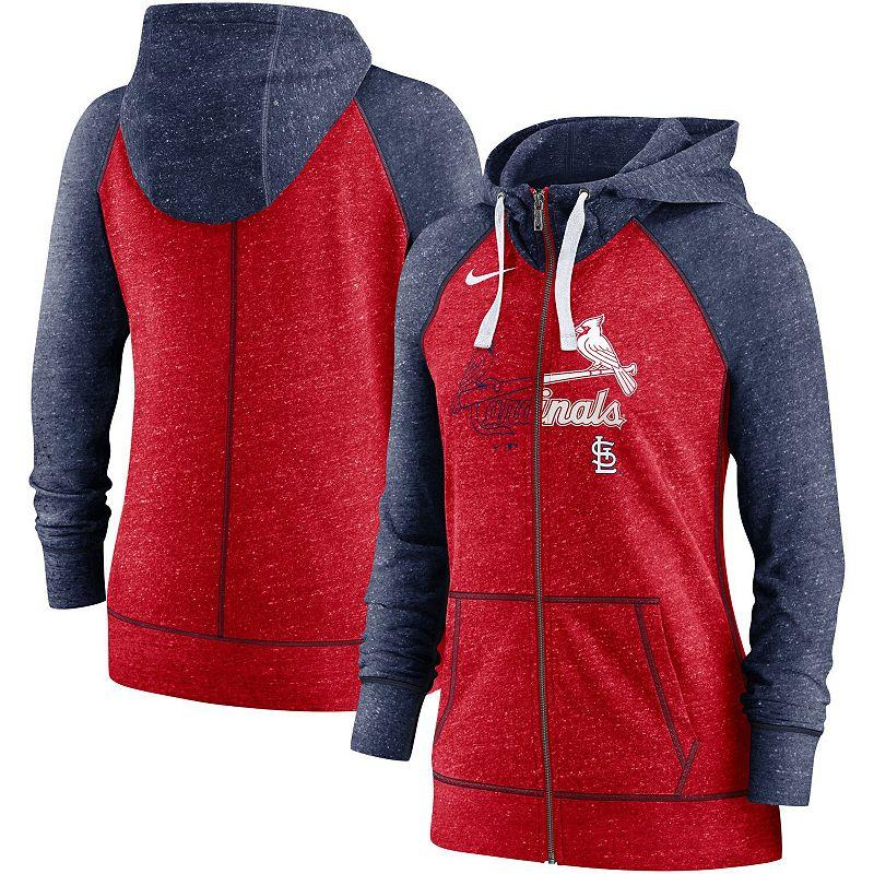 Women's Nike Heather Red/Heather Navy St. Louis Cardinals Split Wordmark Gym Vintage Raglan Lightweight Full-Zip Hoodie, Size: Small Product Image
