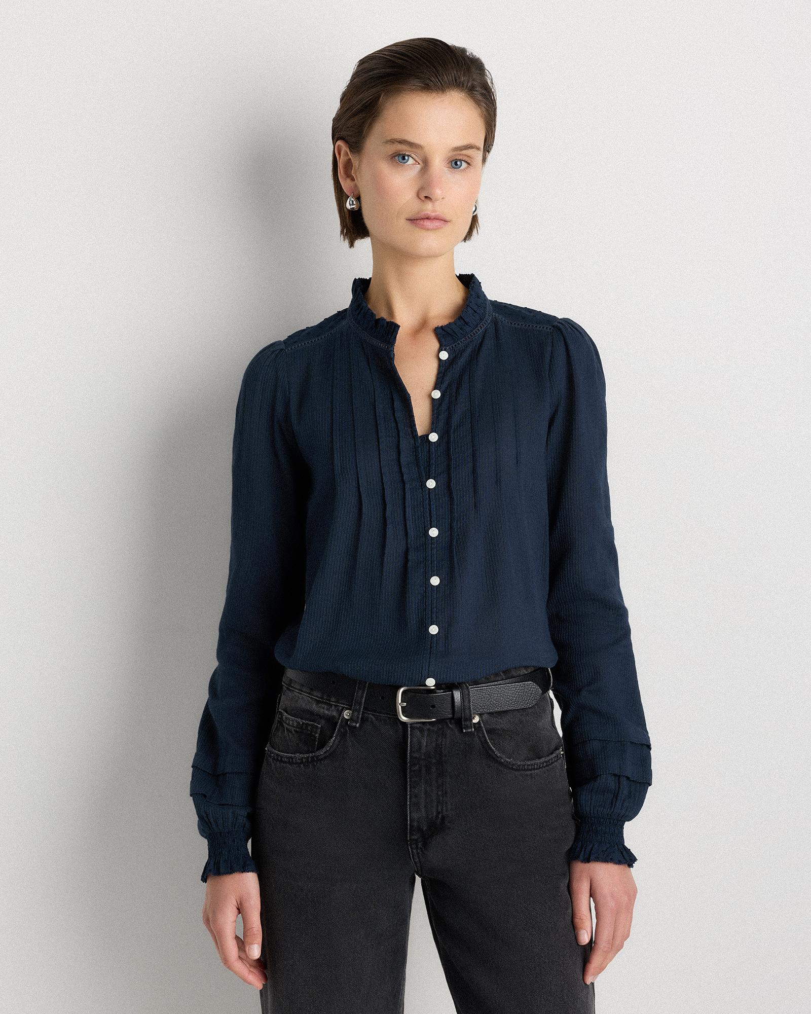 Quince | Women's Organic Textured Cotton Peasant Blouse Organic Cotton Product Image