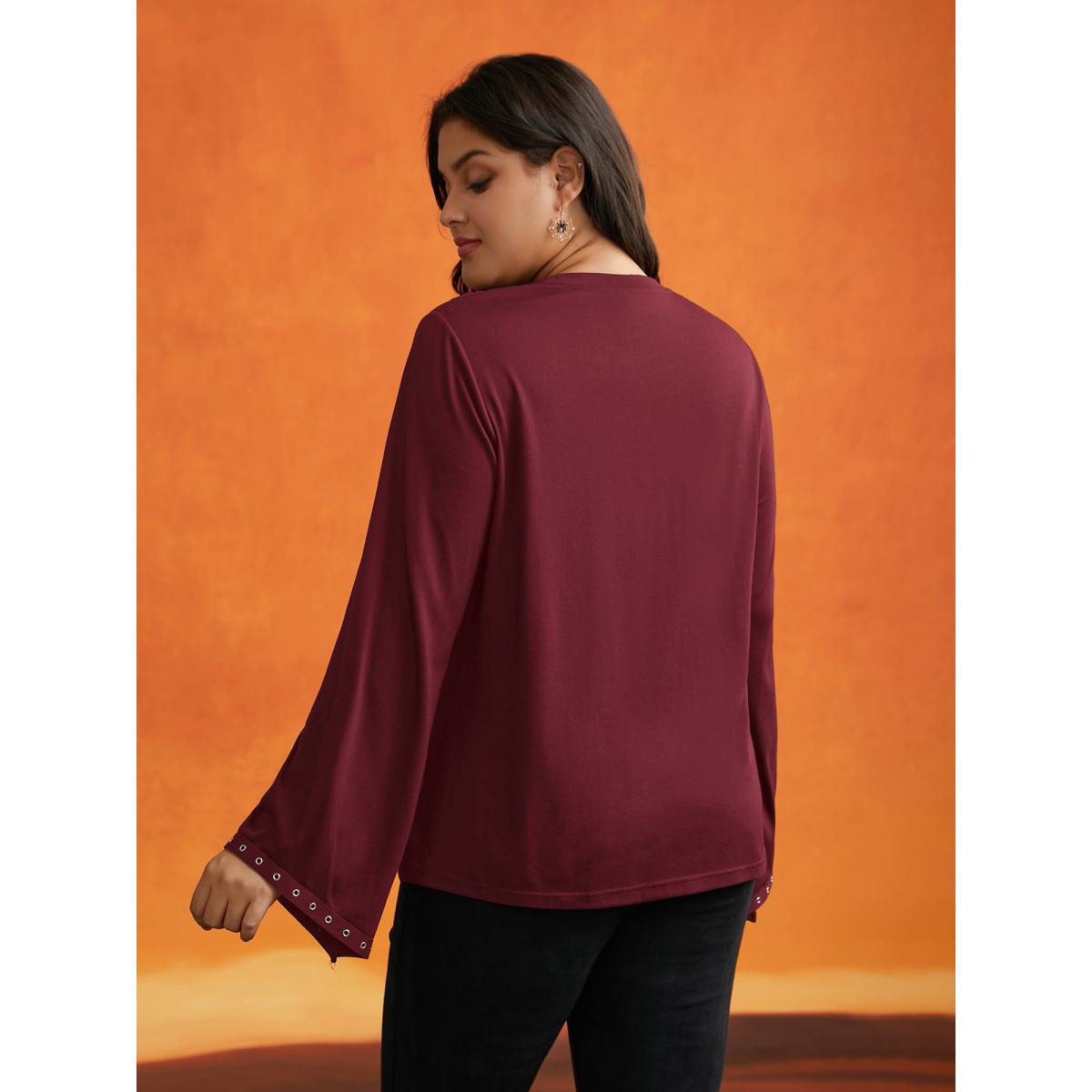 Plus Size Peek-A-Boo Cut-Out Neckline T-shirt Burgundy Women Timeless Eyelet Round Neck Elegant T-shirts BloomChic 14-16/1X Product Image