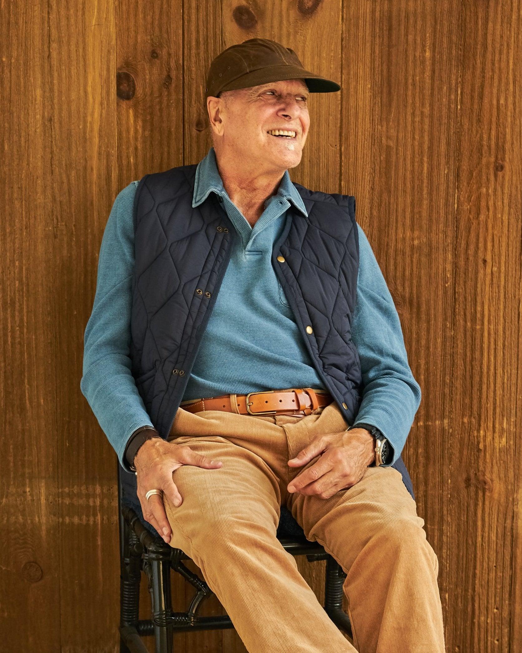 Long Sleeve Indigo Polo in Solid Waffle Knit Product Image