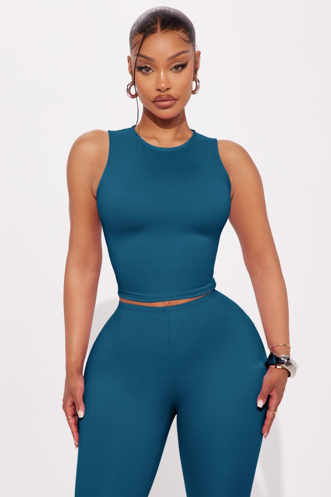 All Day Sleek Matte Tricot Capri Set - Teal Female Product Image