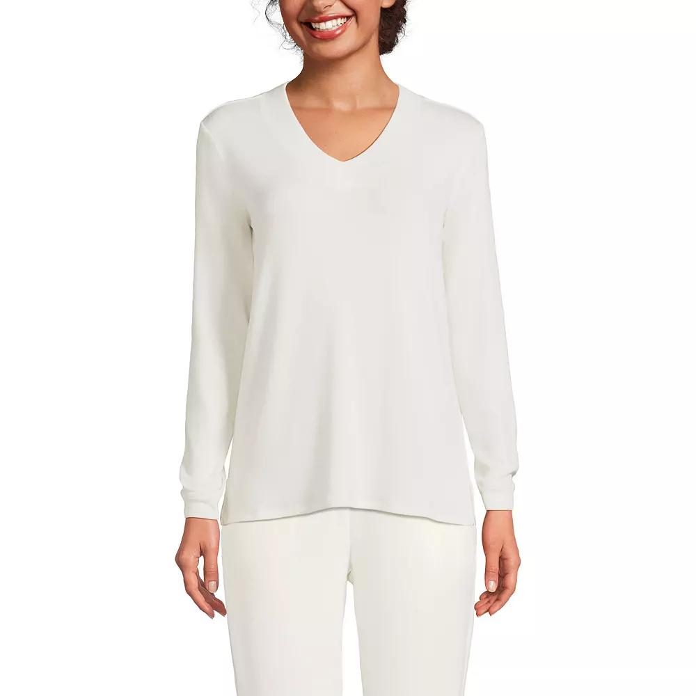 Women's Lands' End Cashtouch Faux Cashmere Cozy Long Sleeve Pajama Top, Size: Small, Ivory Product Image