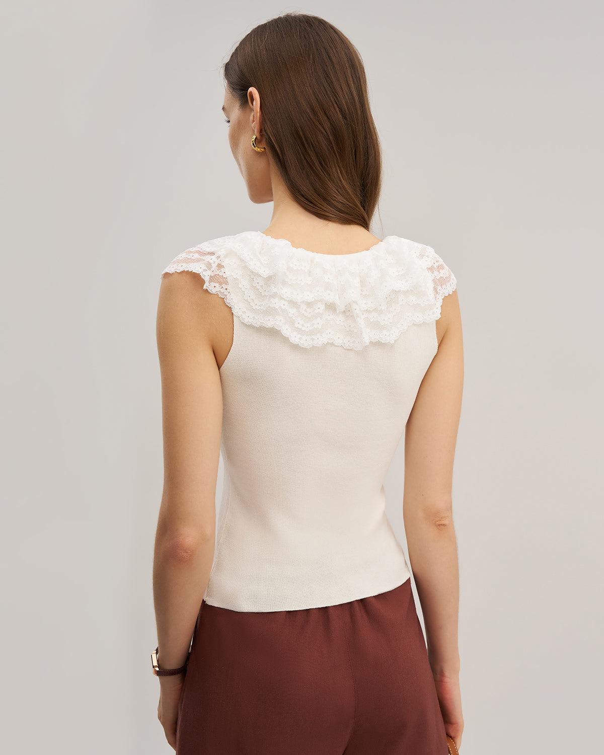 Apricot U Neck Lace Vest Product Image