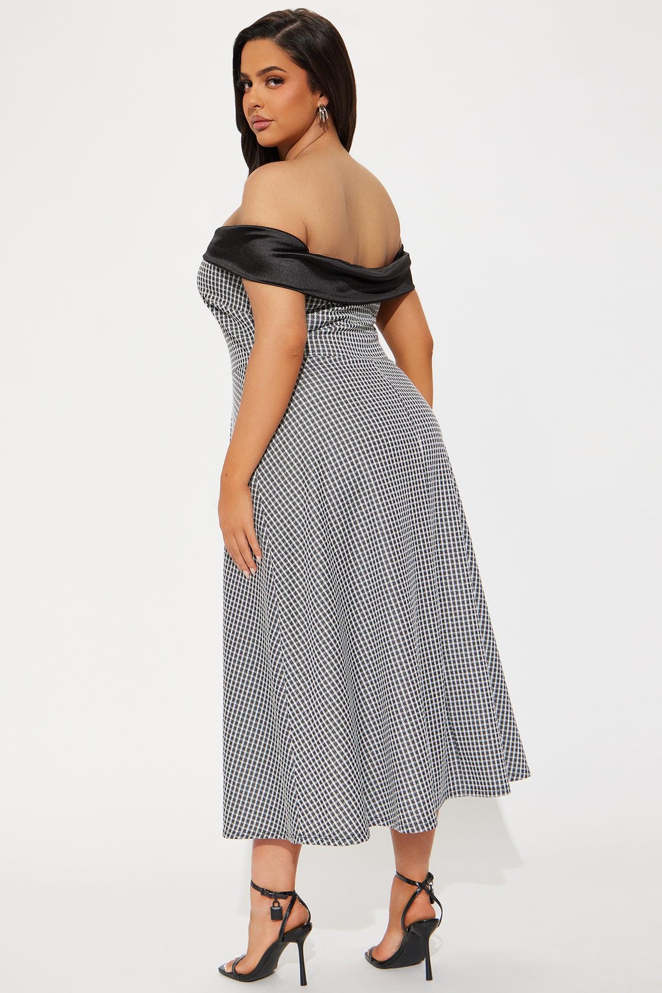 Old Time Love Houndstooth Midi Dress - Black Product Image