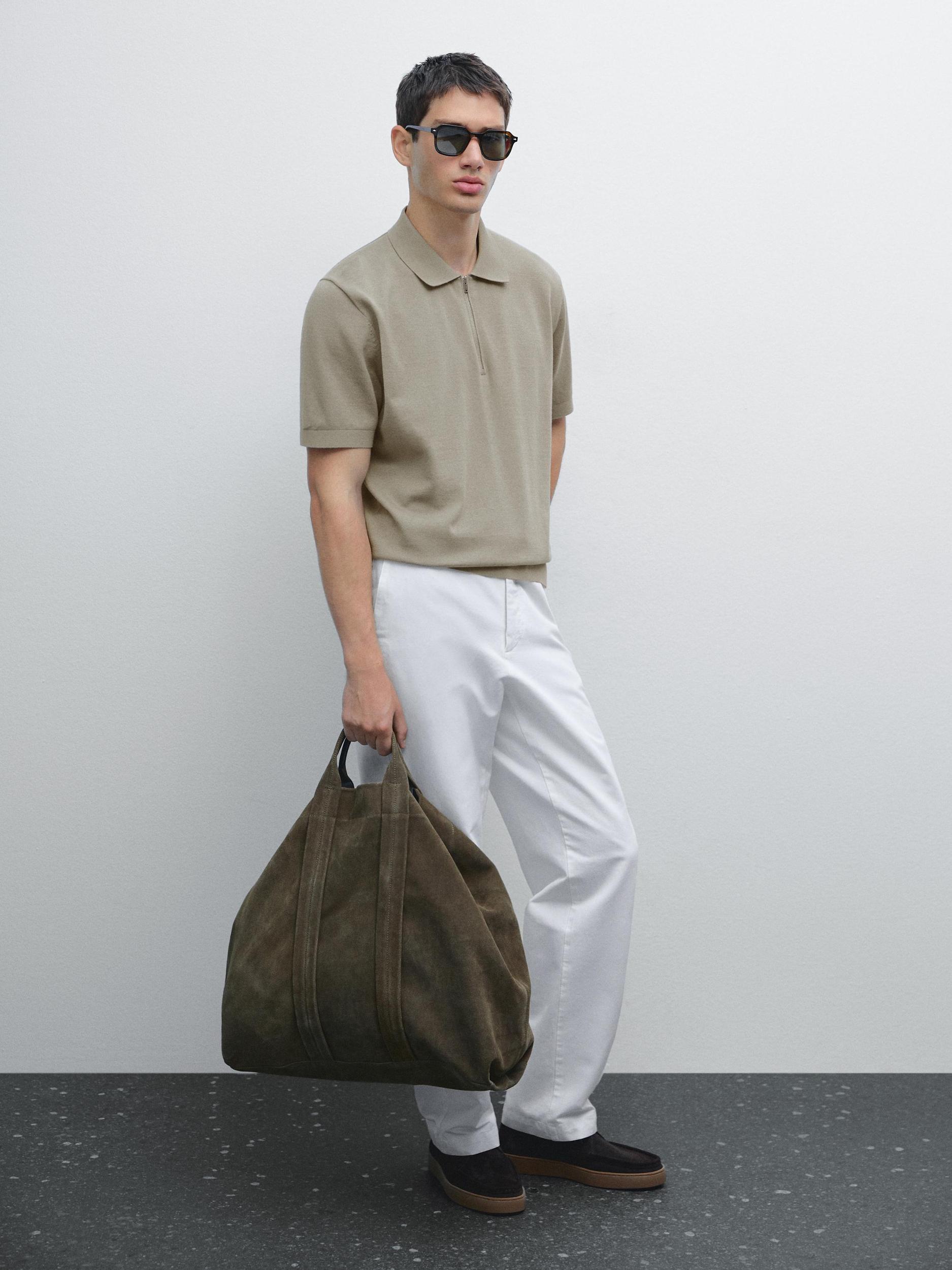 Cotton knit quarter-zip polo shirt Product Image