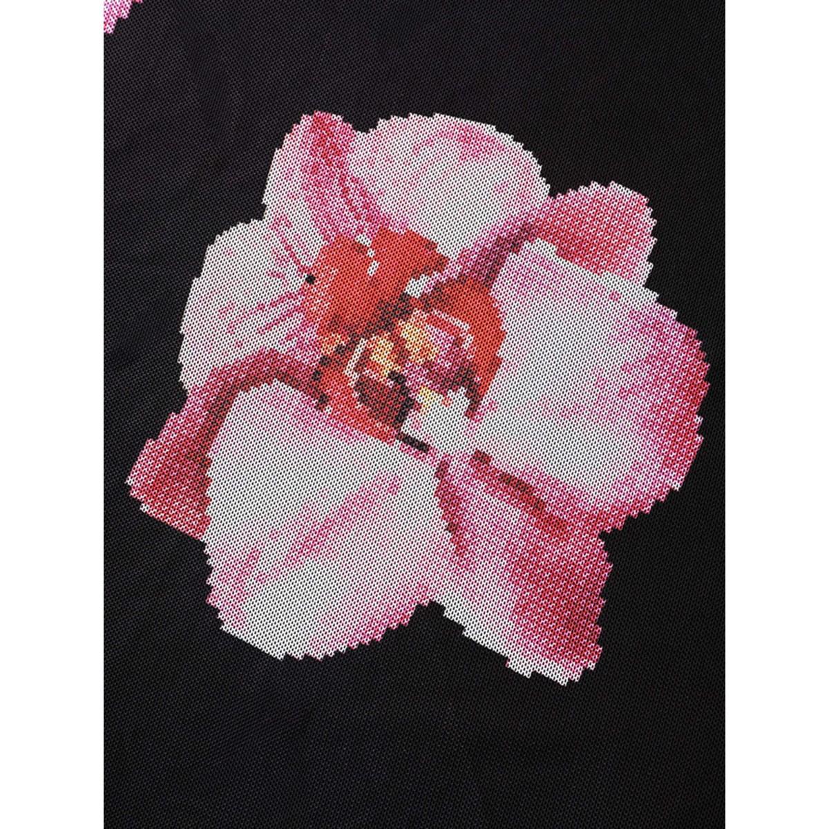 Plus Size Crew Neck Mesh Butterfly Orchid Midi Dress Black Women Elegant See through Round Neck Short sleeve Curvy BloomChic 26/4X Product Image