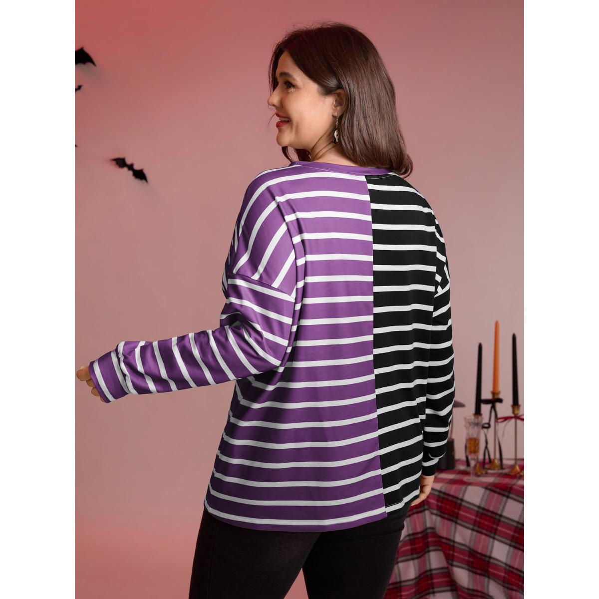 Plus Size Pumpkin Contrast Stripes Full Sleeve Sweatshirt Women Deeppurplered Playful Contrast Round Neck Casual Sweatshirts BloomChic 10/M Product Image