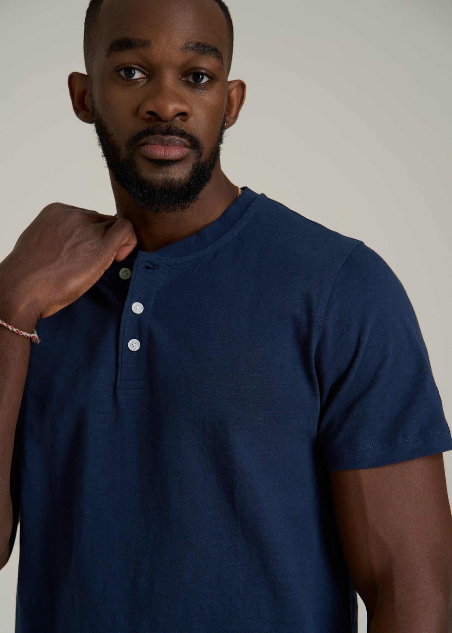 Sunwashed Short Sleeve Slub Henley for Tall Men in Regal Blue Male Product Image