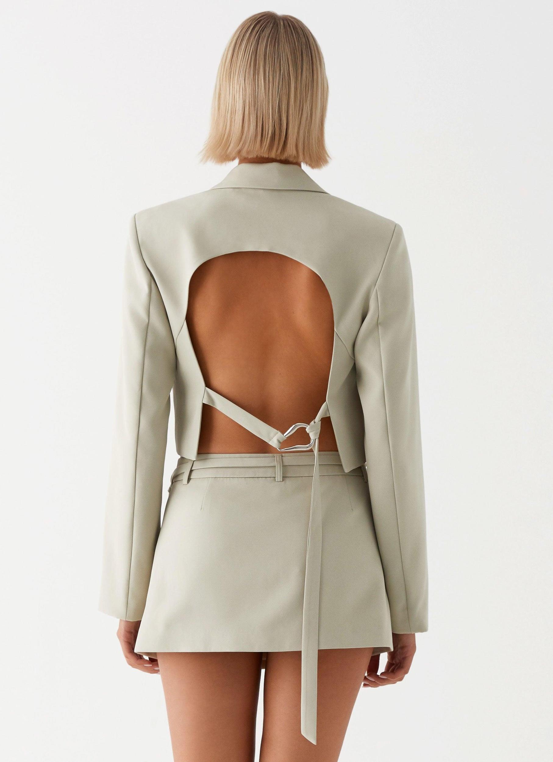 Olea Open Back Cropped Blazer - Sage Product Image
