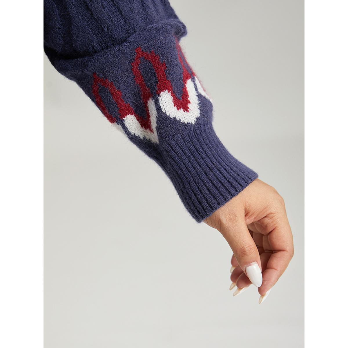 Plus Size Geometric Graphic Contrast Elastic Cuffs Button Up Cardigan Multicolor Women Casual Loose Long Sleeve Festival-Christmas Cardigans BloomChic 26/4X Product Image