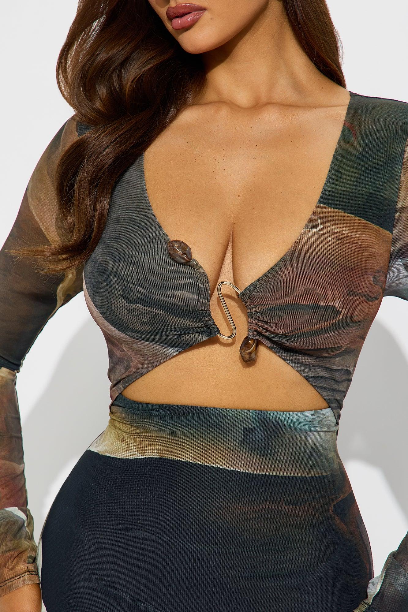 Kristen Printed Mesh Maxi Dress - Olive/combo Female Product Image