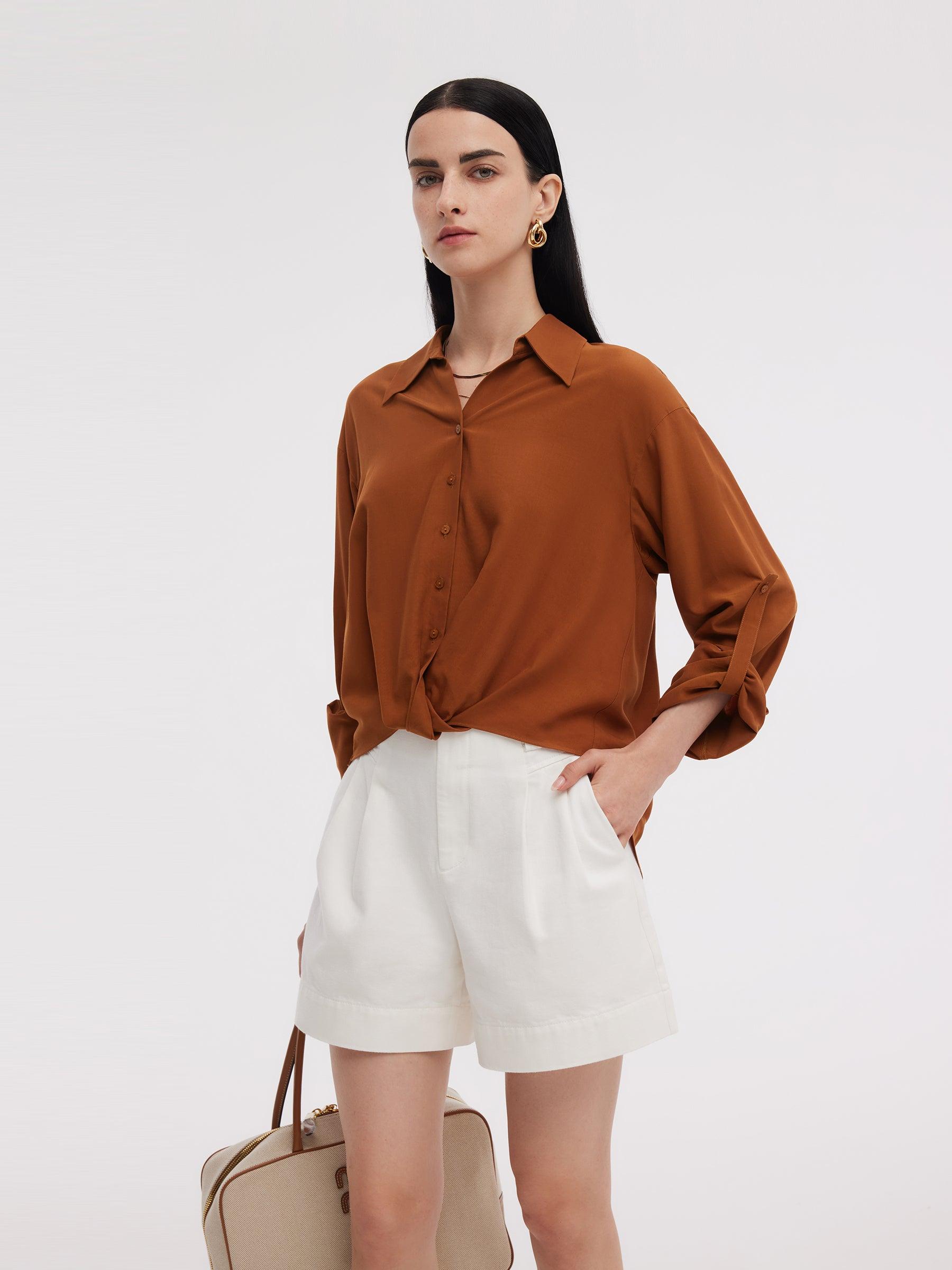 Tencel Acetate Blend Women Adjustable Sleeves Shirt Product Image