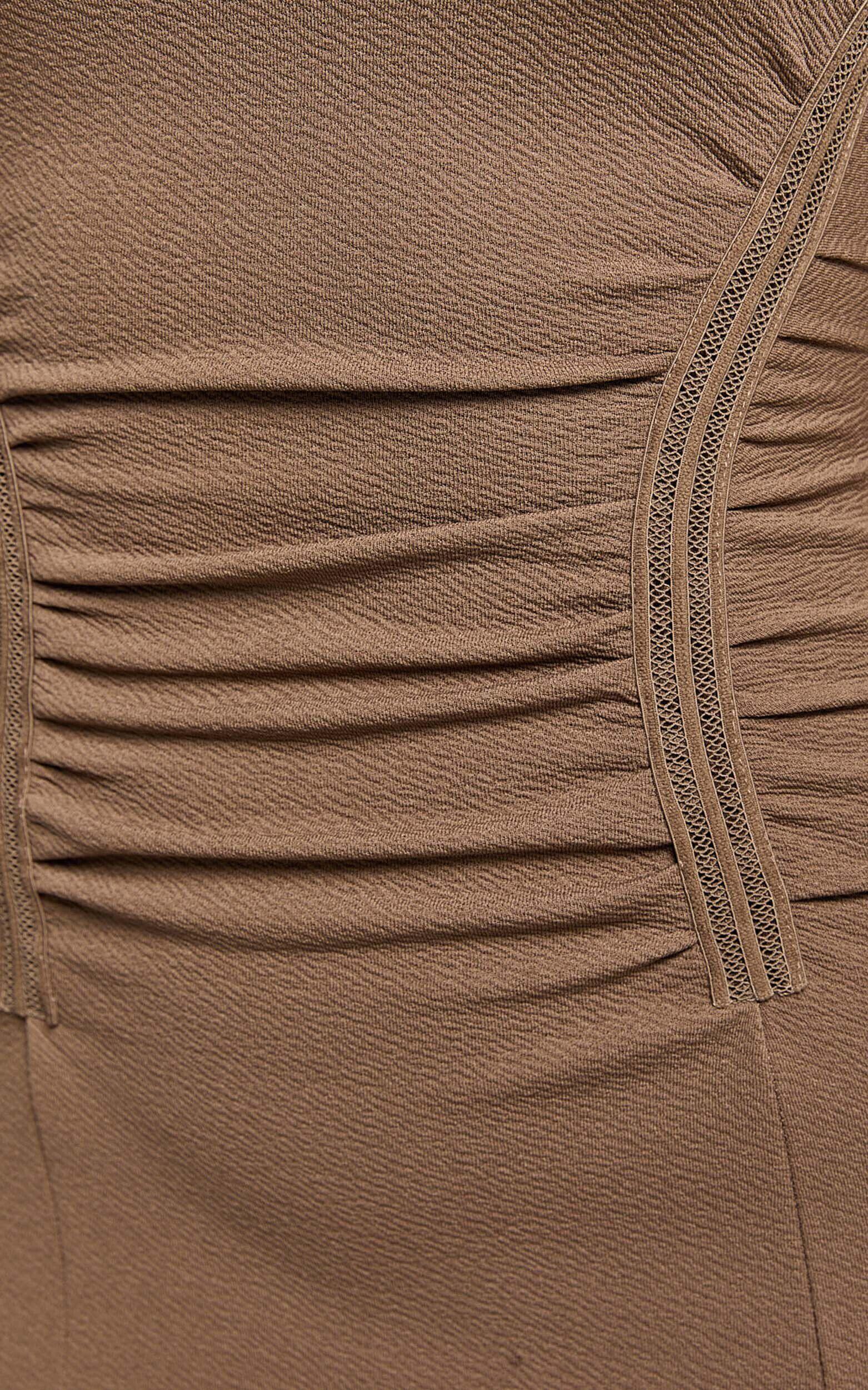 Jacel Midi Dress - Ruched Fit And Flare Dress in Mocha Product Image