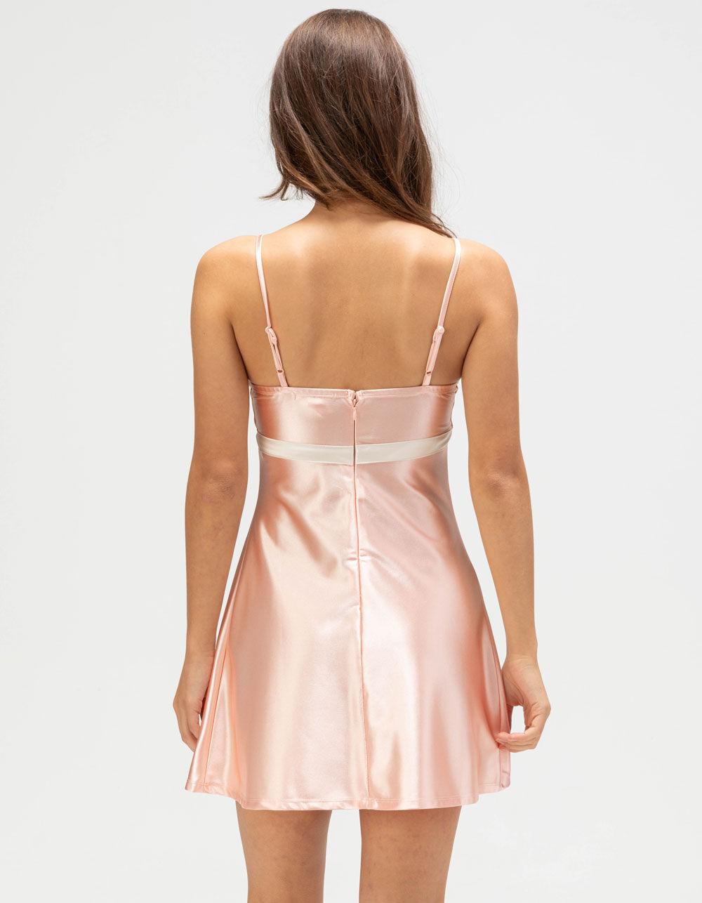 FULL TILT Satin Bow Slip Dress - BLUSH Product Image