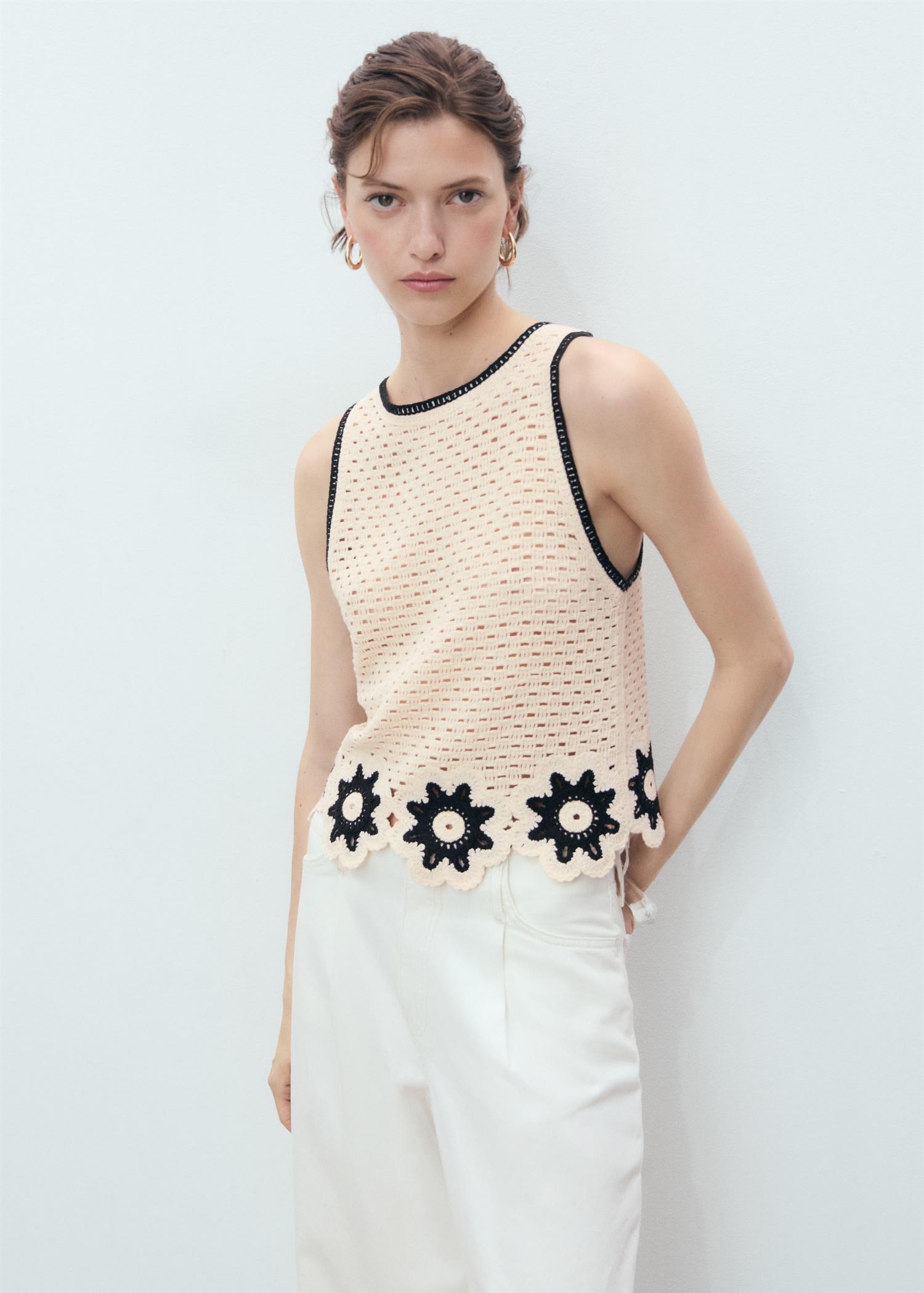 Crochet top with floral finishes - Women | MANGO USA Product Image