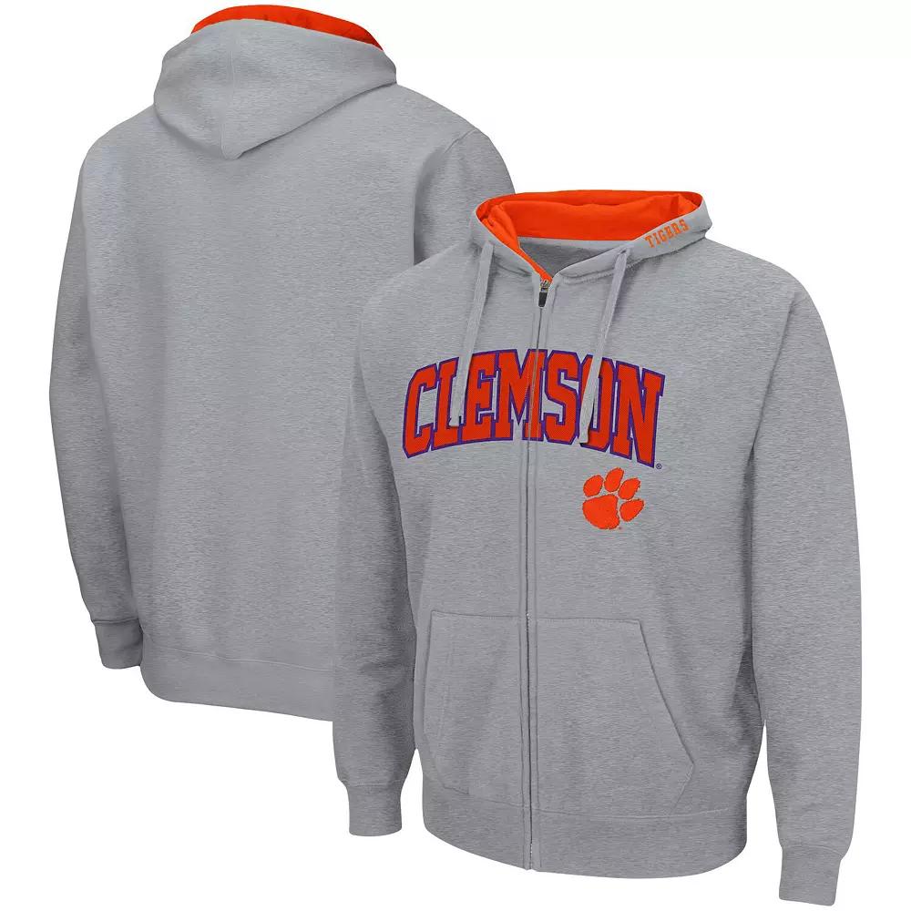 Men's Colosseum Heathered Gray Clemson Tigers Arch & Logo 3.0 Full-Zip Hoodie,  Product Image