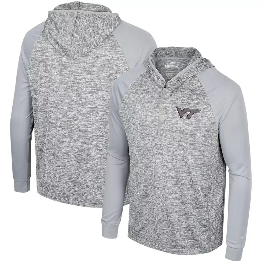 Men's Colosseum Gray West Virginia Mountaineers Cybernetic Raglan Quarter-Zip Hooded Top,  Product Image