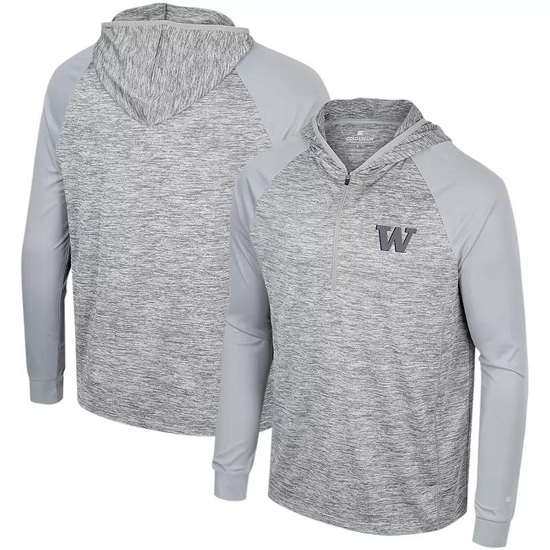Men's Colosseum Gray West Virginia Mountaineers Cybernetic Raglan Quarter-Zip Hooded Top,  Product Image