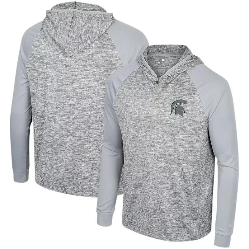 Men's Colosseum Gray Michigan State Spartans Cybernetic Raglan Quarter-Zip Hooded Top,  Product Image