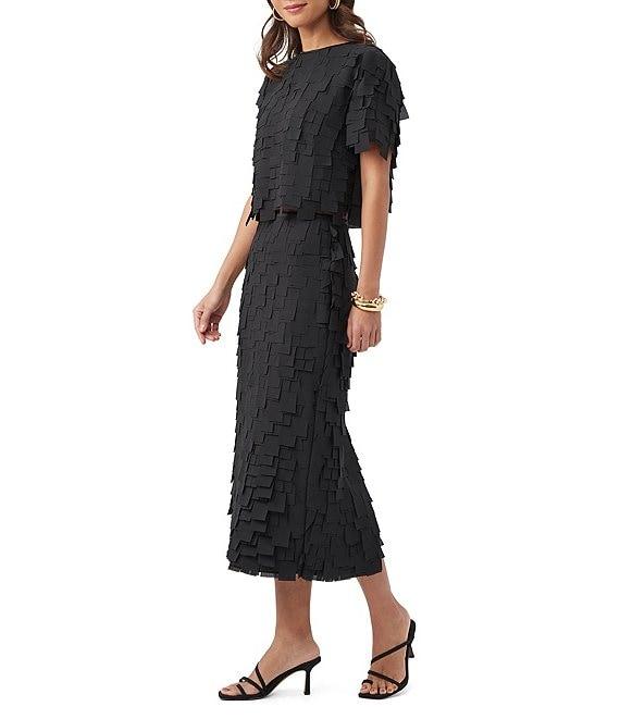 Trina Turk Serilda Novelty Squared Fringe Coordinating Round Neck Short Sleeve Top Product Image