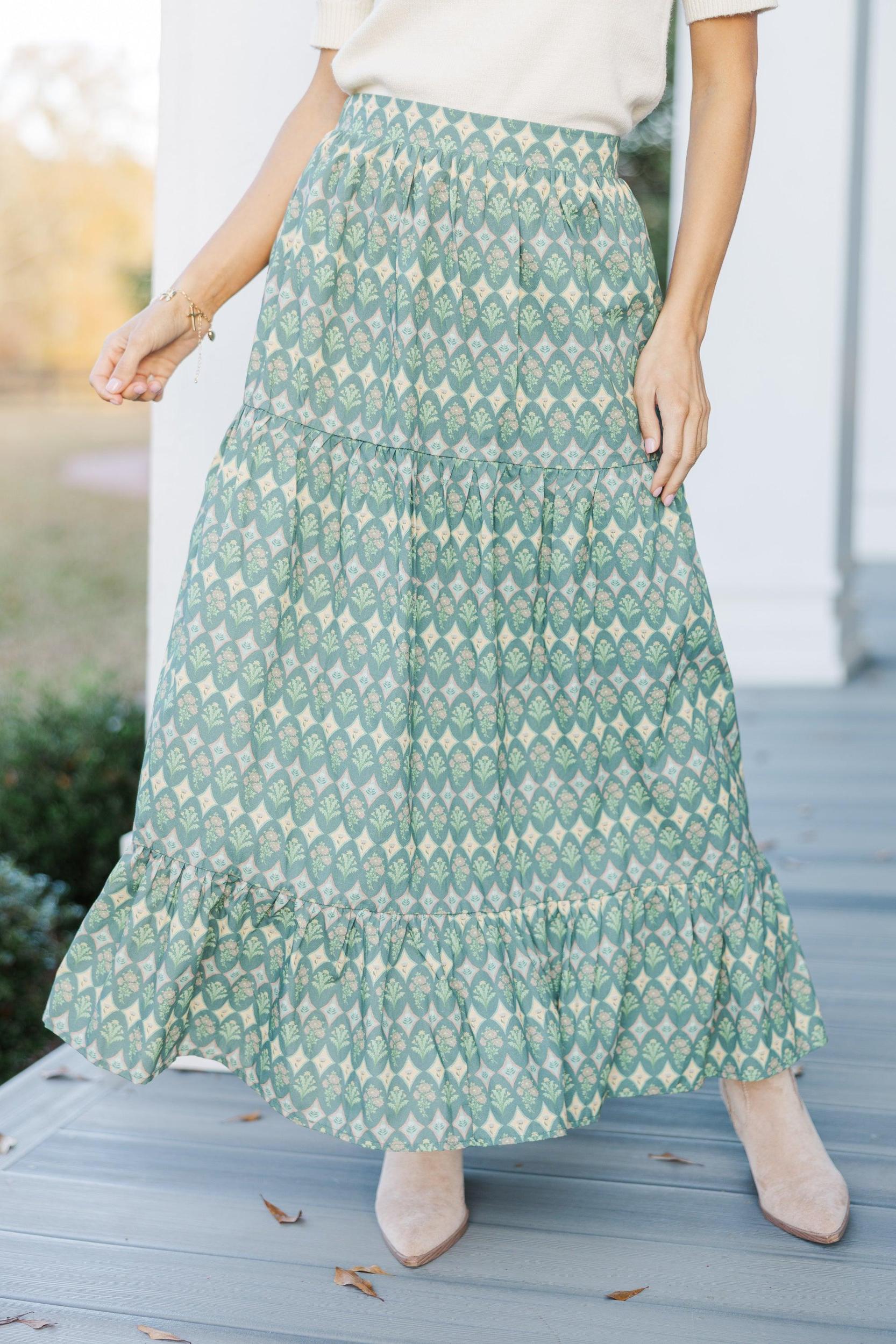 The Charm Green Medallion Midi Skirt Female Product Image