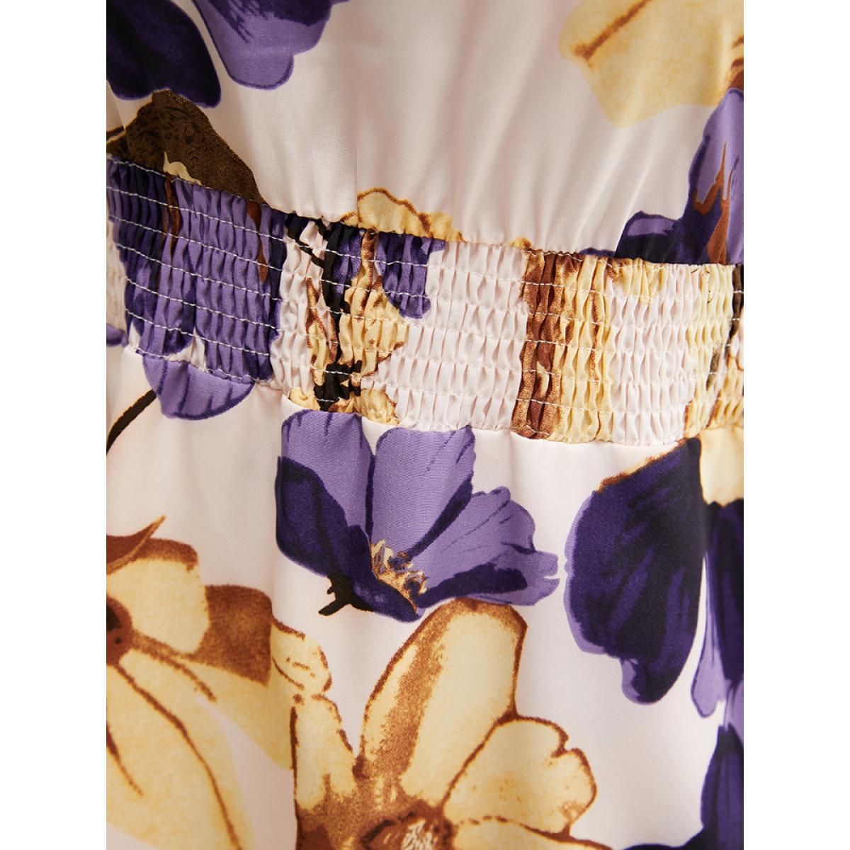 Plus Size Floral Ruffle Hem Pocket Shirred Cami Dress Mauve Women Elegant Adjustable Straps Spaghetti Strap Sleeveless Curvy Midi Dress BloomChic 14-16/1X Product Image