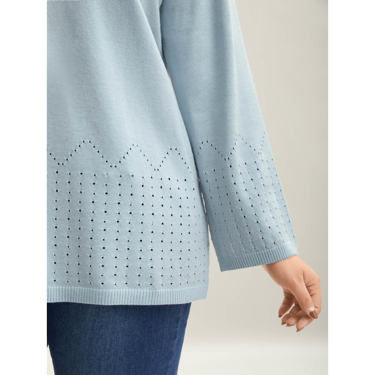 Plus Size Lightweight Woolen Cut-Out Pullover LightBlue Women Casual Loose Long Sleeve Round Neck Everyday Pullovers BloomChic 28/5X Product Image