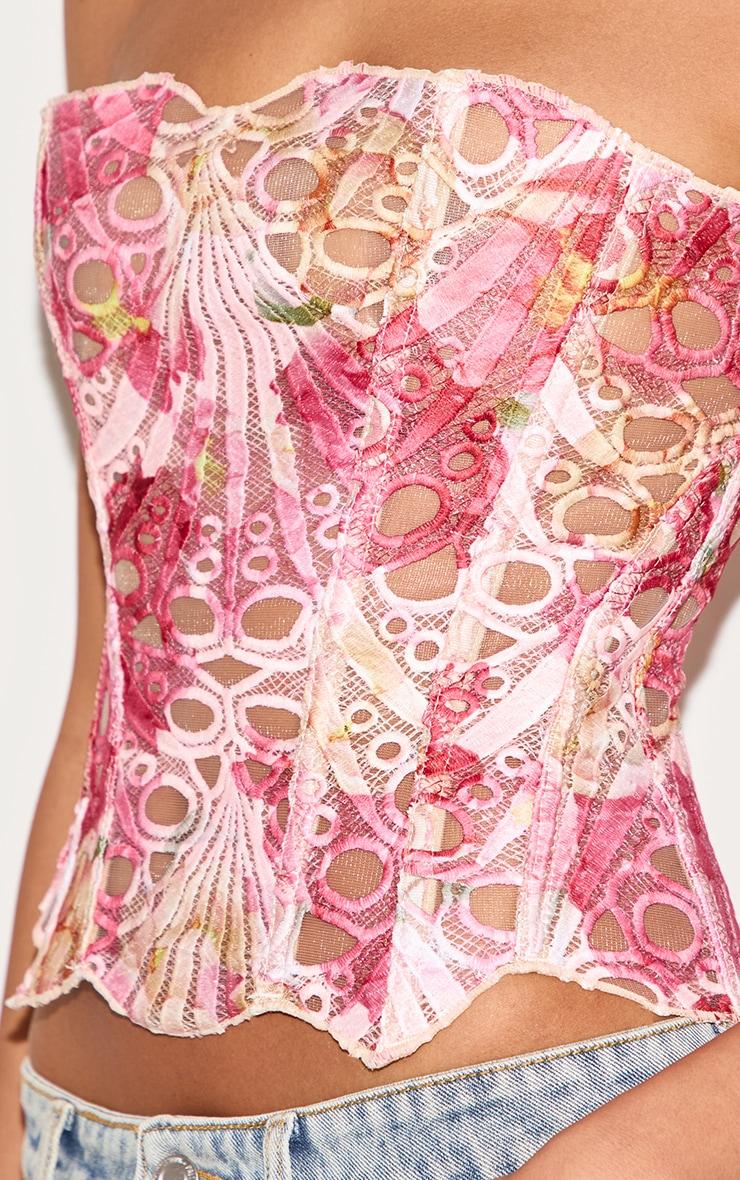 Pink Textured Sheer Floral Lace Corset Product Image