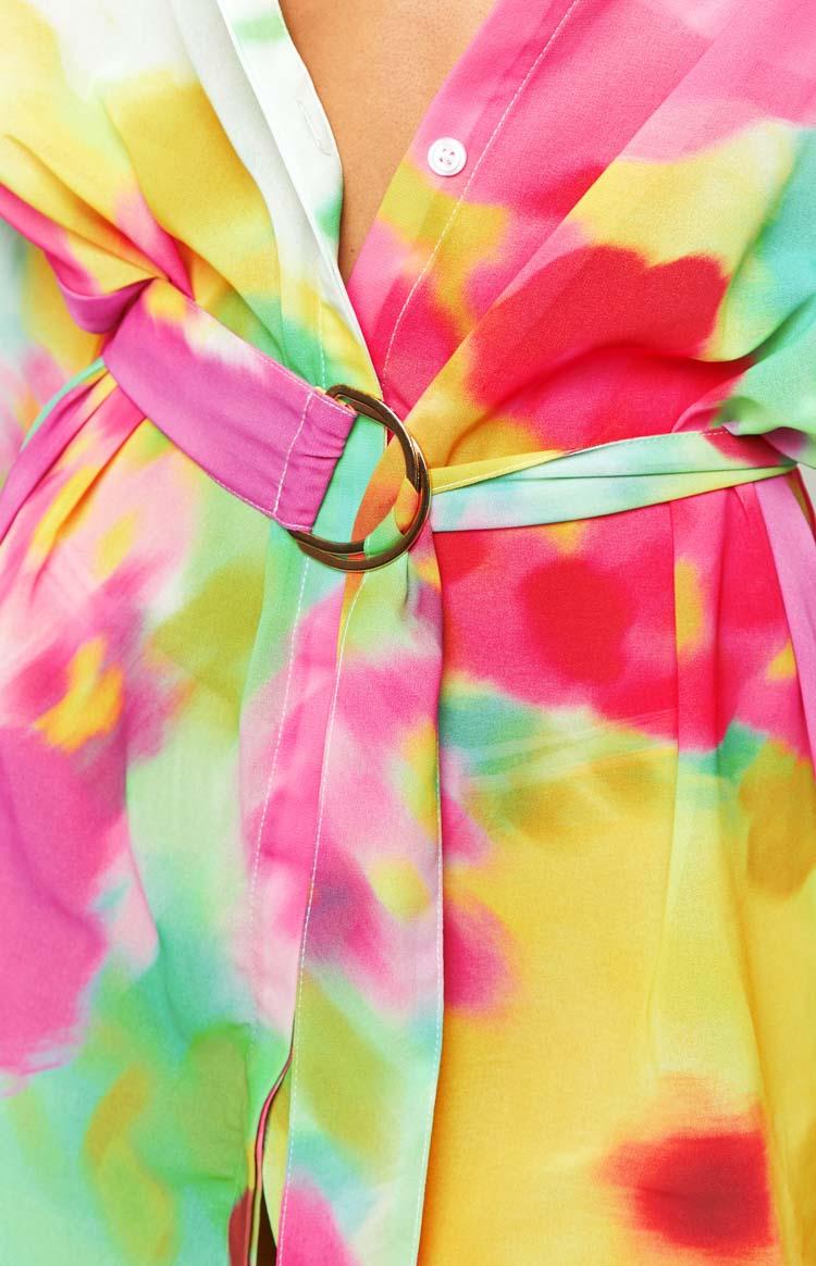 Moscow Floral Print Long Sleeve Button Up Mini Shirt Dress Product Image