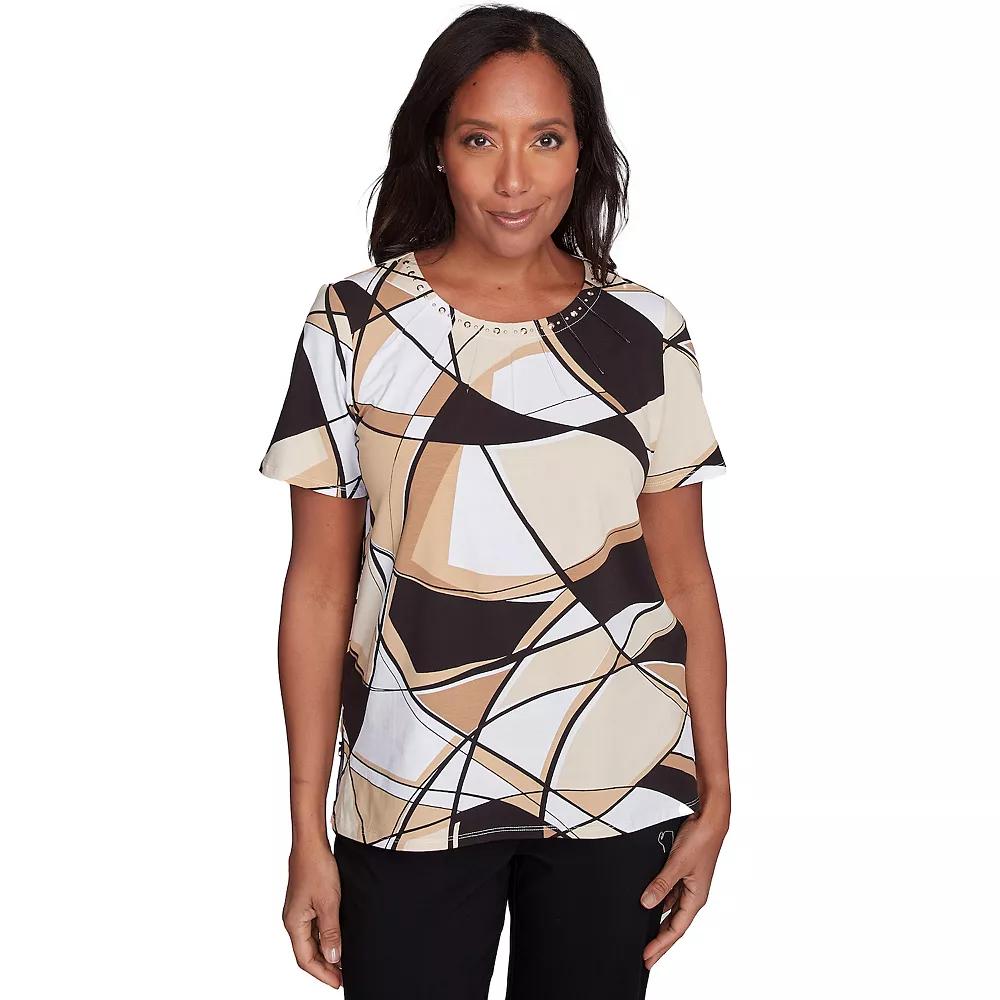 Women's Alfred Dunner Geometric Top with Detailed Neckline, Size: XL, Black And Product Image