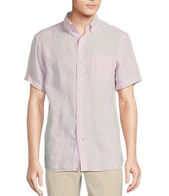 Cremieux Blue Label French Linen Stripe Short Sleeve Woven Shirt Product Image