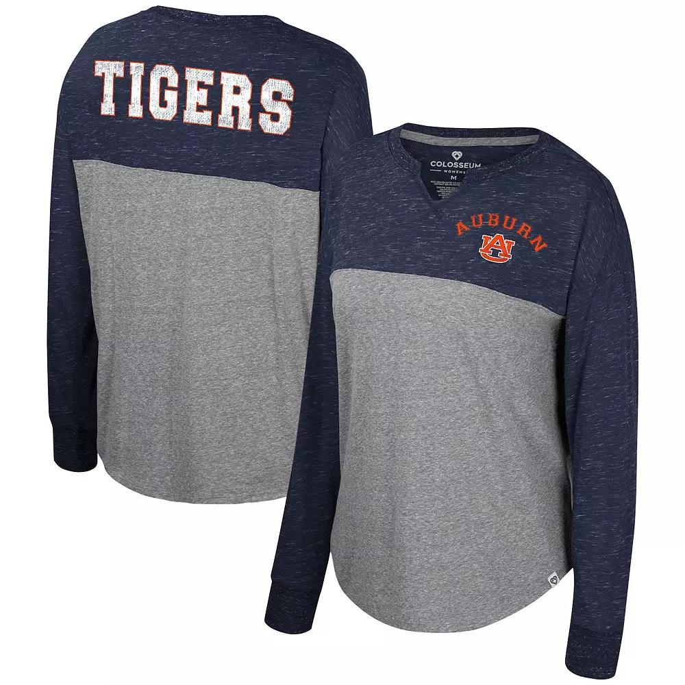 Women's Colosseum Heather Gray/Navy Auburn Tigers Jelly of the Month Oversized Tri-Blend Long Sleeve T-Shirt, Size: Small, Grey Product Image