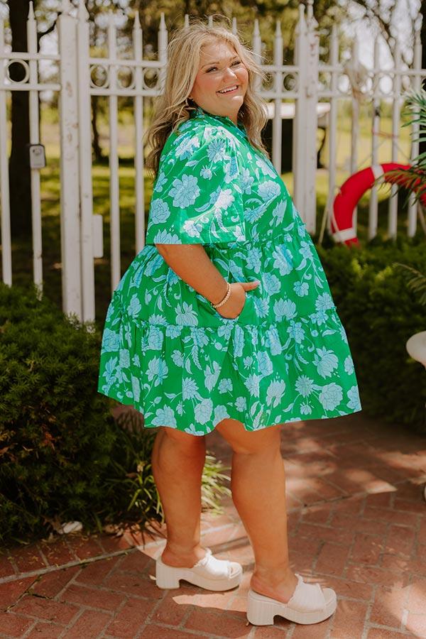 Charmed Feeling Floral Mini Dress in Green Curves Product Image