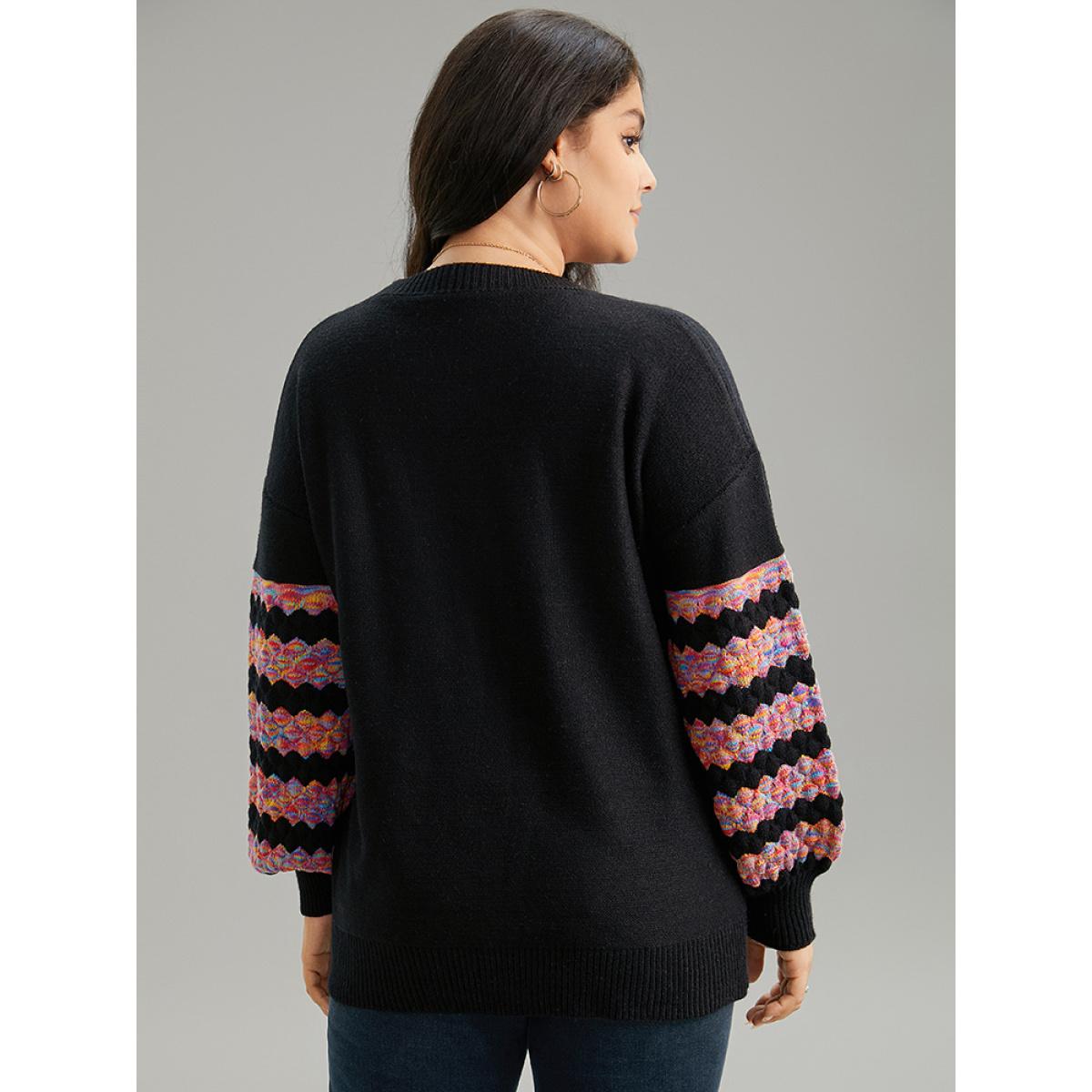 Plus Size Heart Heather Patchwork Crew Neck Pullover Black Women Casual Loose Long Sleeve Round Neck Everyday Pullovers BloomChic 14-16/1X Product Image