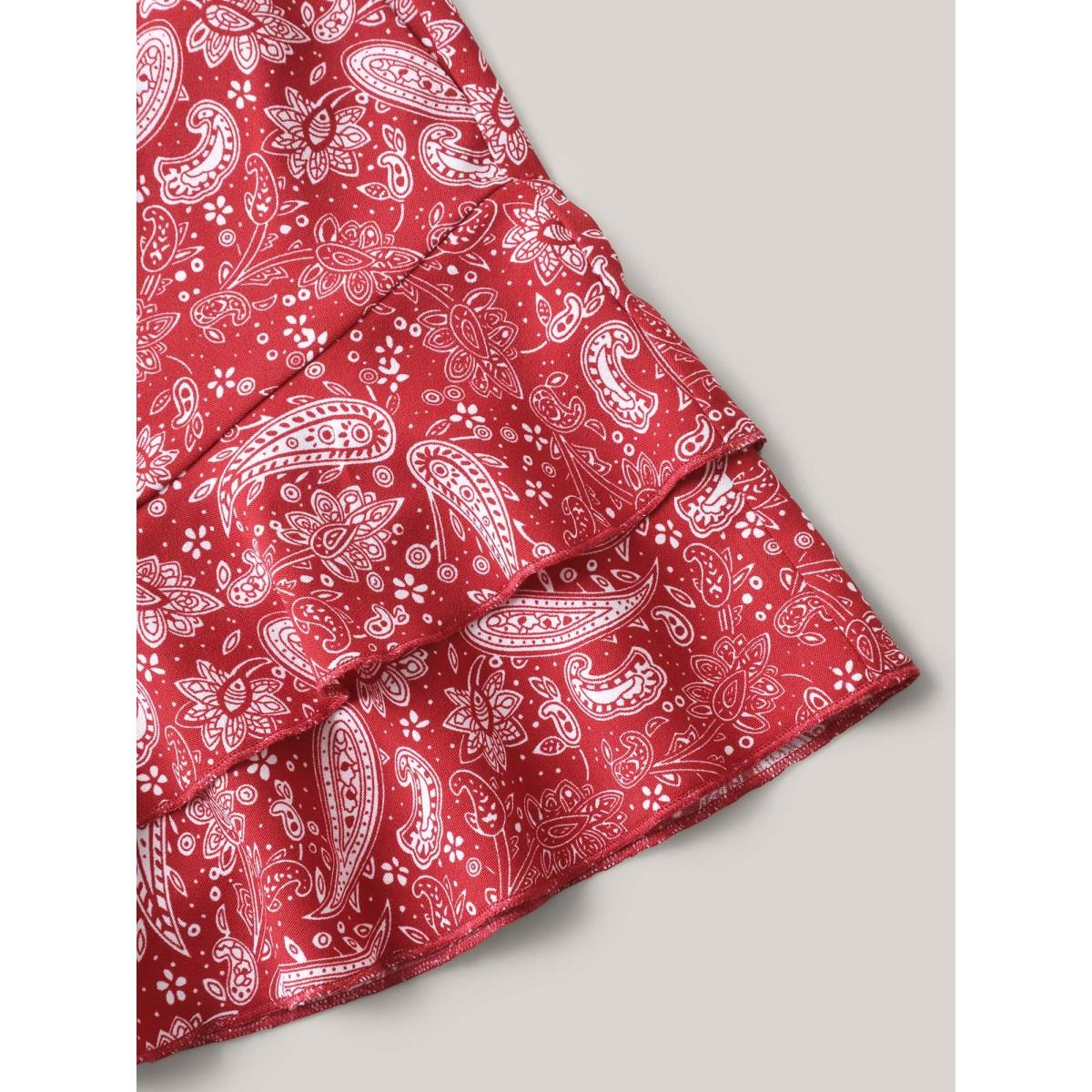 Plus Size Paisley Print Flared Wide-Leg Shorts Women Crimson Boho Drawstring Wide Leg Vacation Shorts BloomChic 12/L Product Image