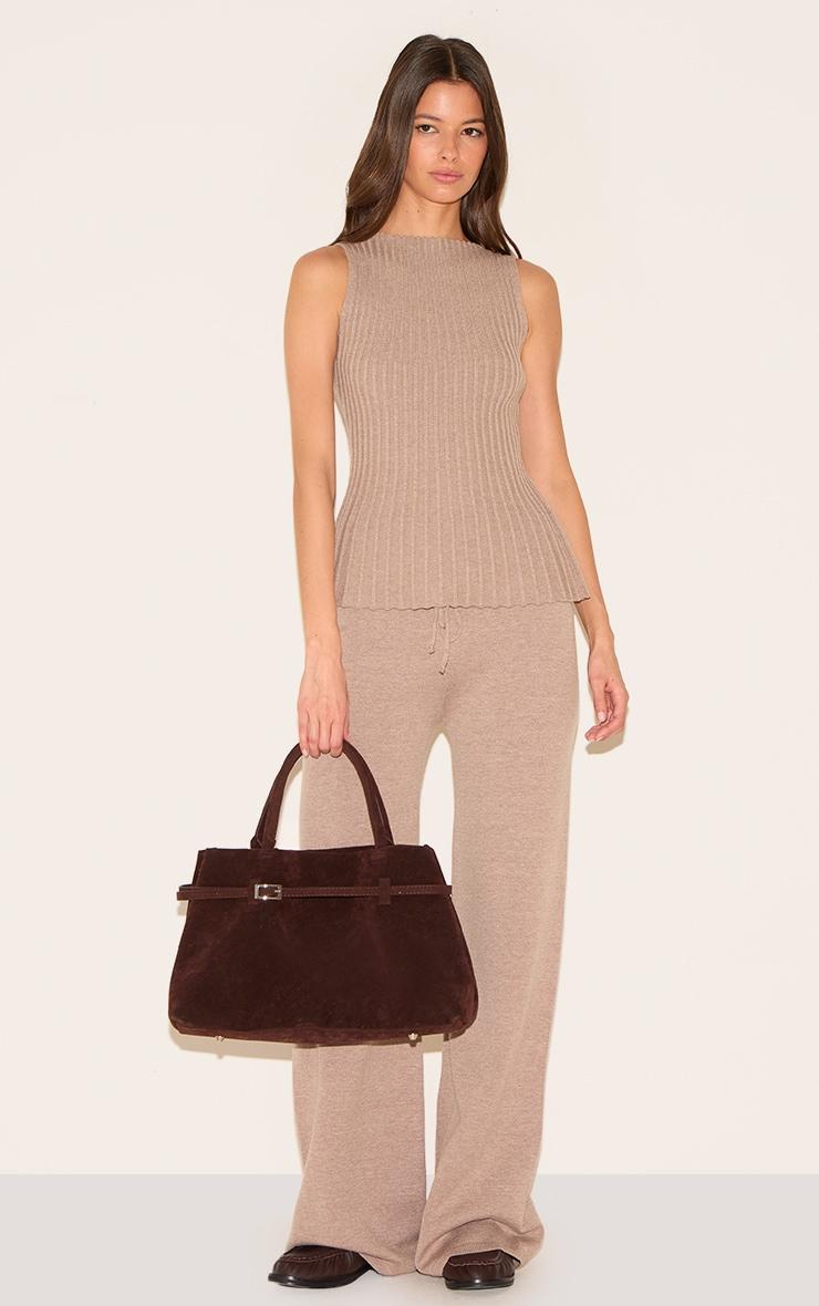 Mocha Rib Knit Boat Neck Peplum Top Product Image