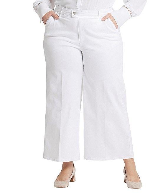 NYDJ Plus Size Mona Solid High Rise Hook-And-Eye Waist Wide Leg Ankle Trouser Jeans Product Image