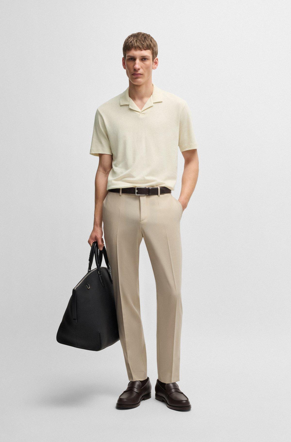 Cotton-linen polo shirt with Johnny collar Product Image