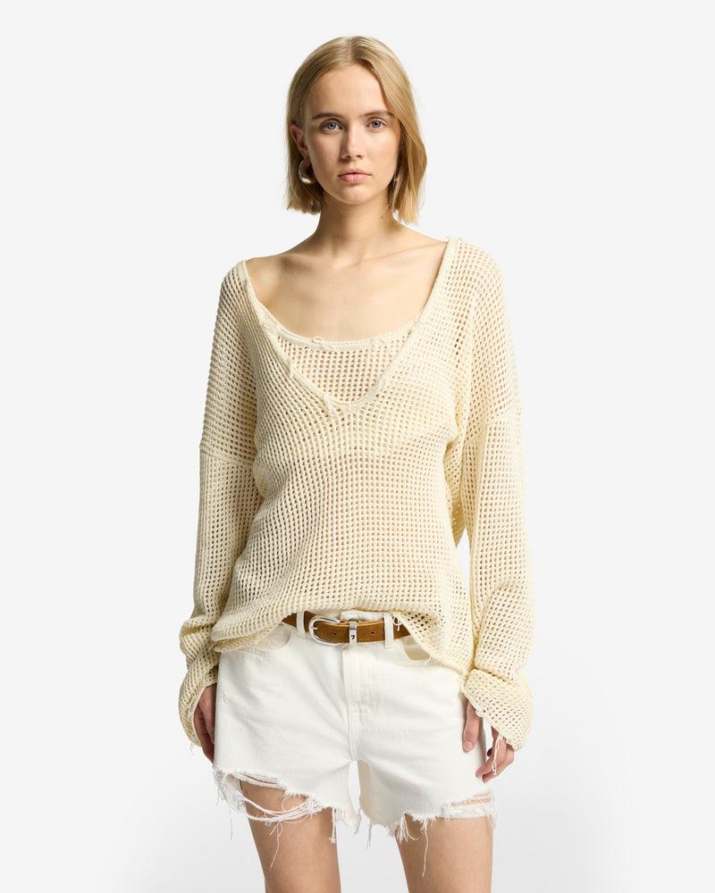 Deep V-Neck Open Knit Pullover Product Image