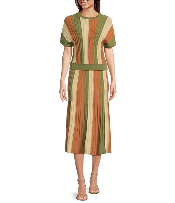 Current Air Coordinating Stripe Round Neck Dolman Sleeve Knit Top Product Image