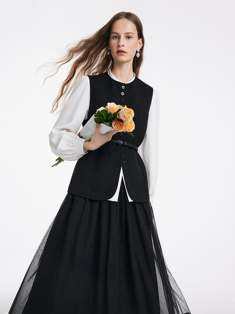 Shirt And Vest And Tulle Skirt With Belt Three-Piece Set Product Image