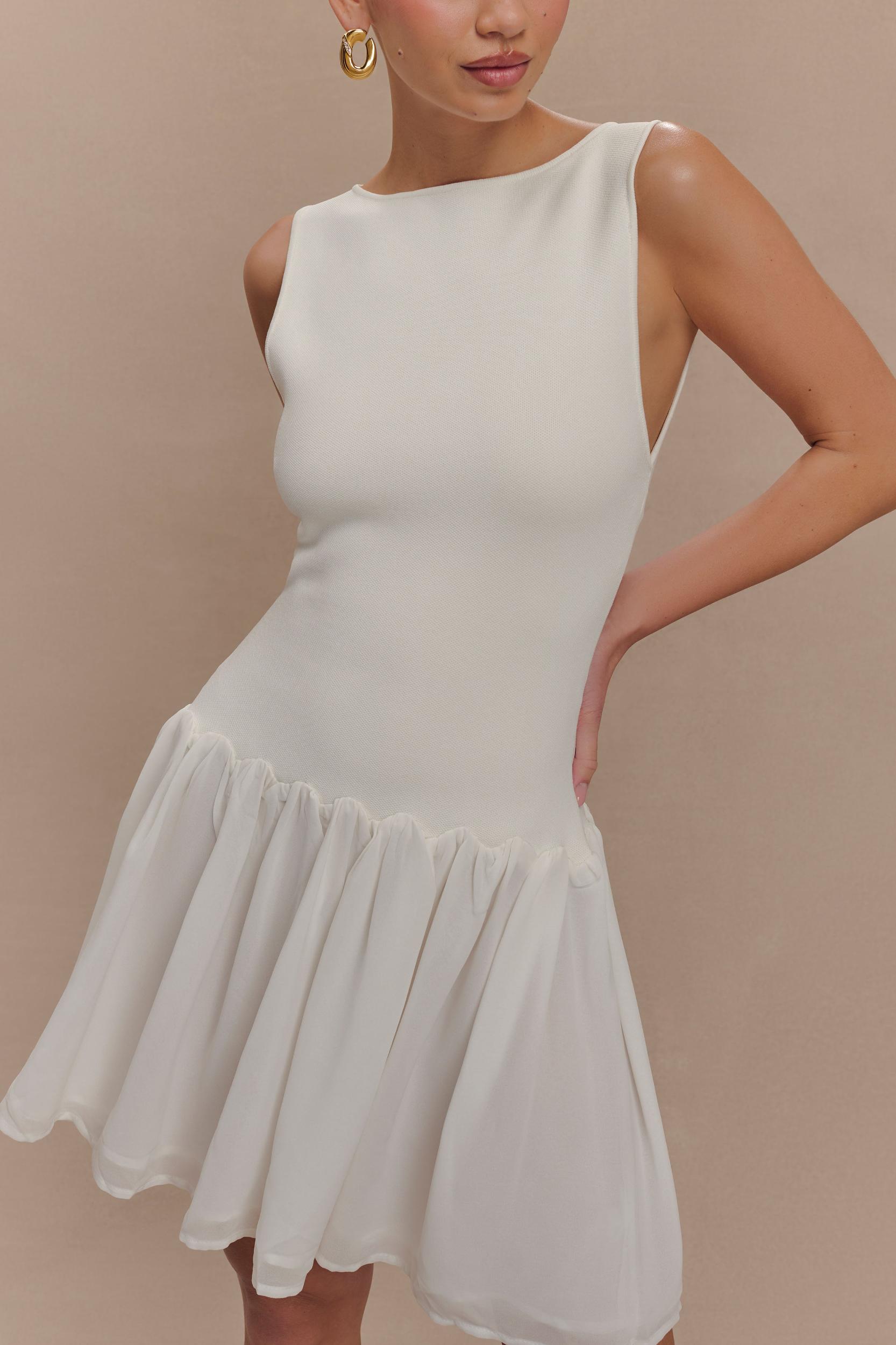 Ashleigh Knit And Chiffon Mini Dress - Ivory Product Image