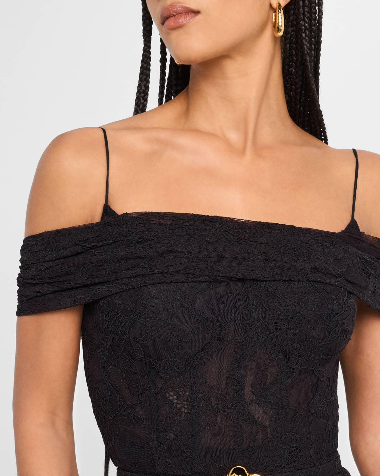 Lace Cold-Shoulder Belted Column Gown Product Image