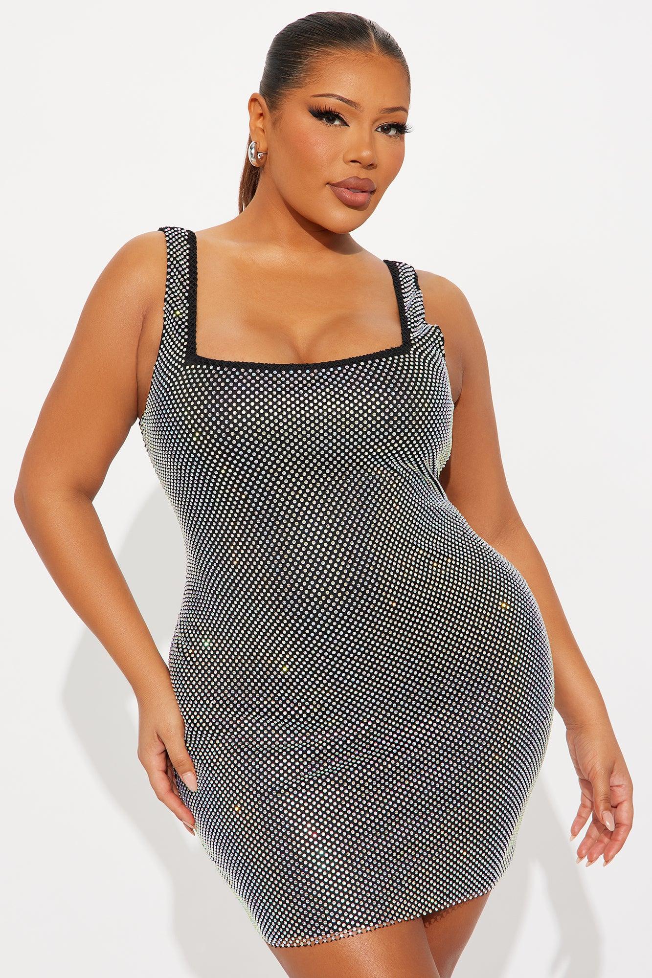 Shine Behavior Rhinestone Fishnet Mini Dress - Black Female Product Image